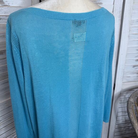 TALBOTS NWT Women's Large Oversized Lightweight Eyelet Knit Linen Sweater Blue - Picture 7 of 13